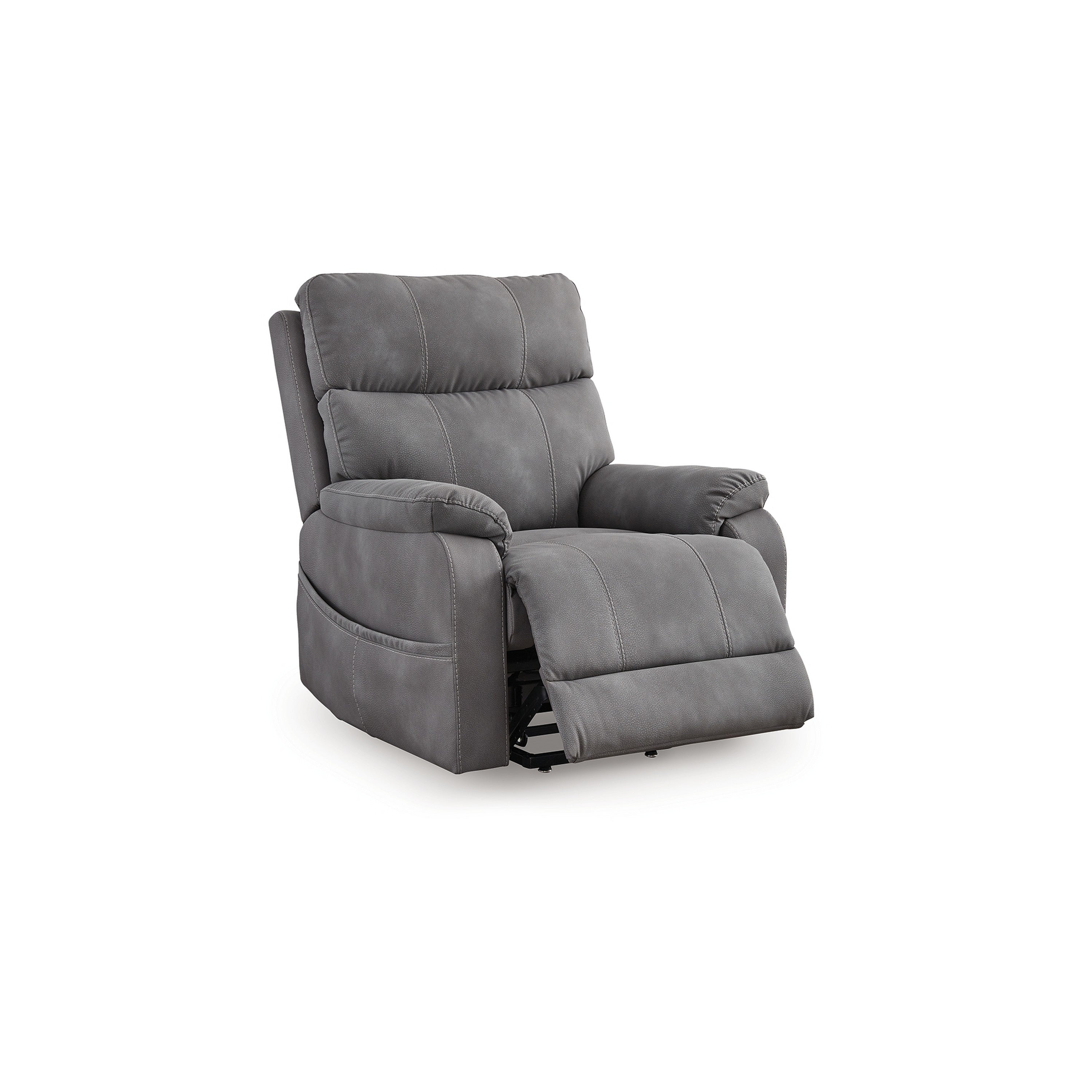 Fauteuil inclinable électrique Corbin, similicuir gris, accoudoirs coussinés