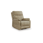 Fauteuil inclinable électrique Corbin, similicuir sable, accoudoirs coussinés