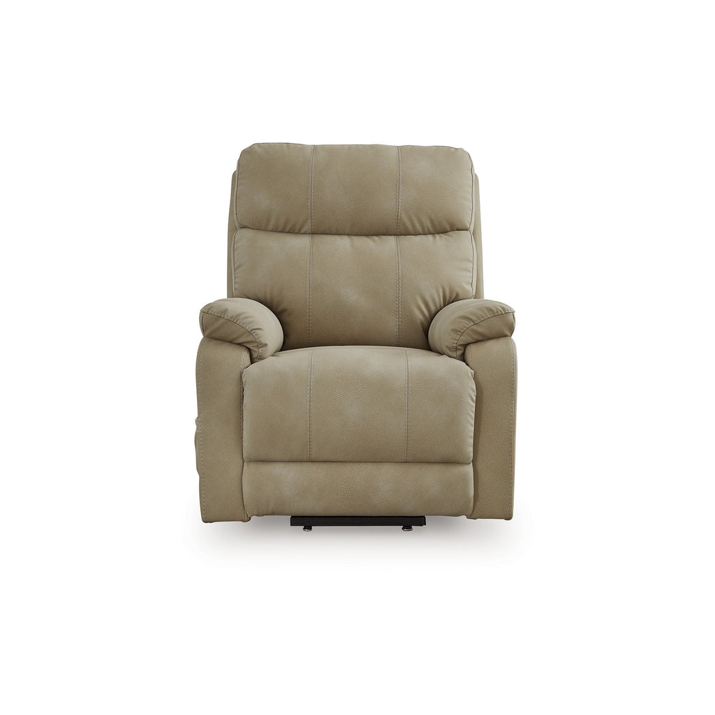 Fauteuil inclinable électrique Corbin, similicuir sable, accoudoirs coussinés
