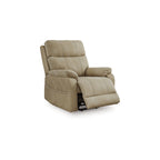 Fauteuil inclinable électrique Corbin, similicuir sable, accoudoirs coussinés