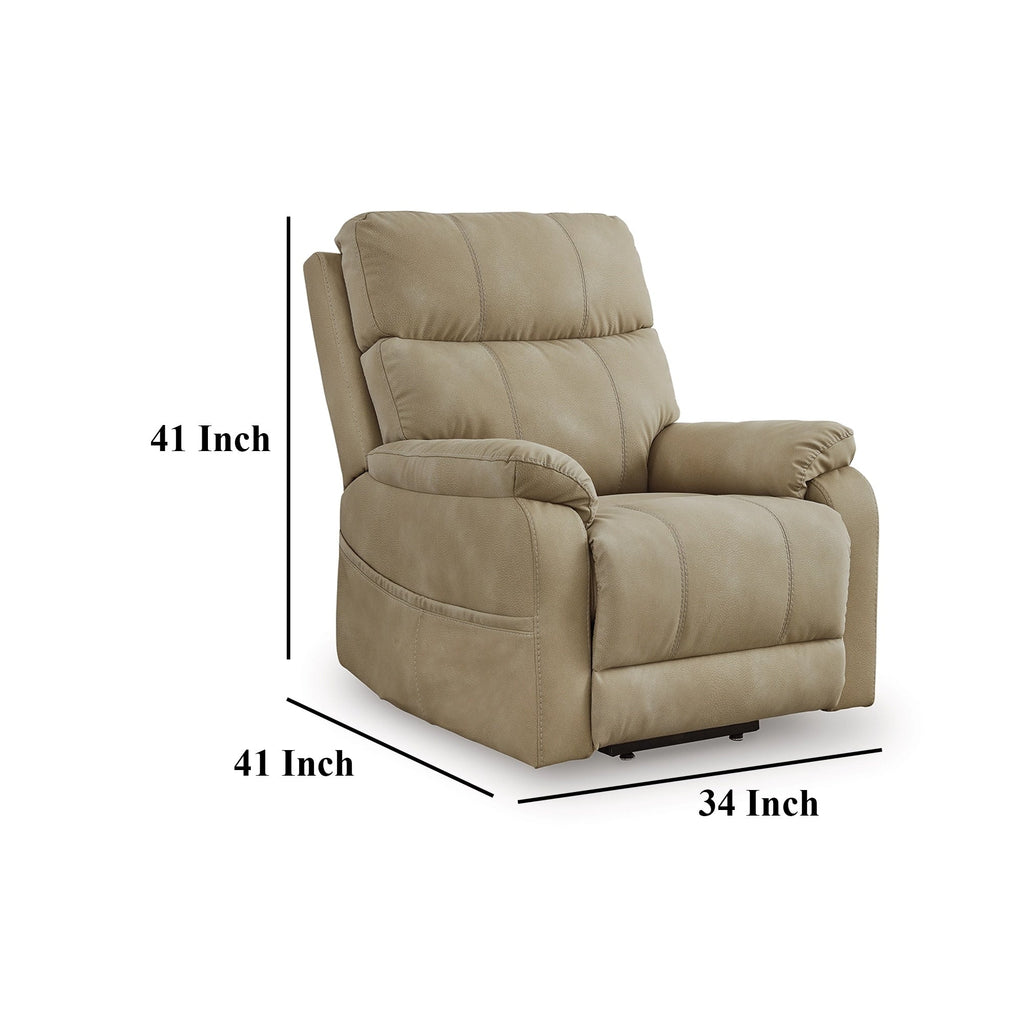Fauteuil inclinable électrique Corbin, similicuir sable, accoudoirs coussinés