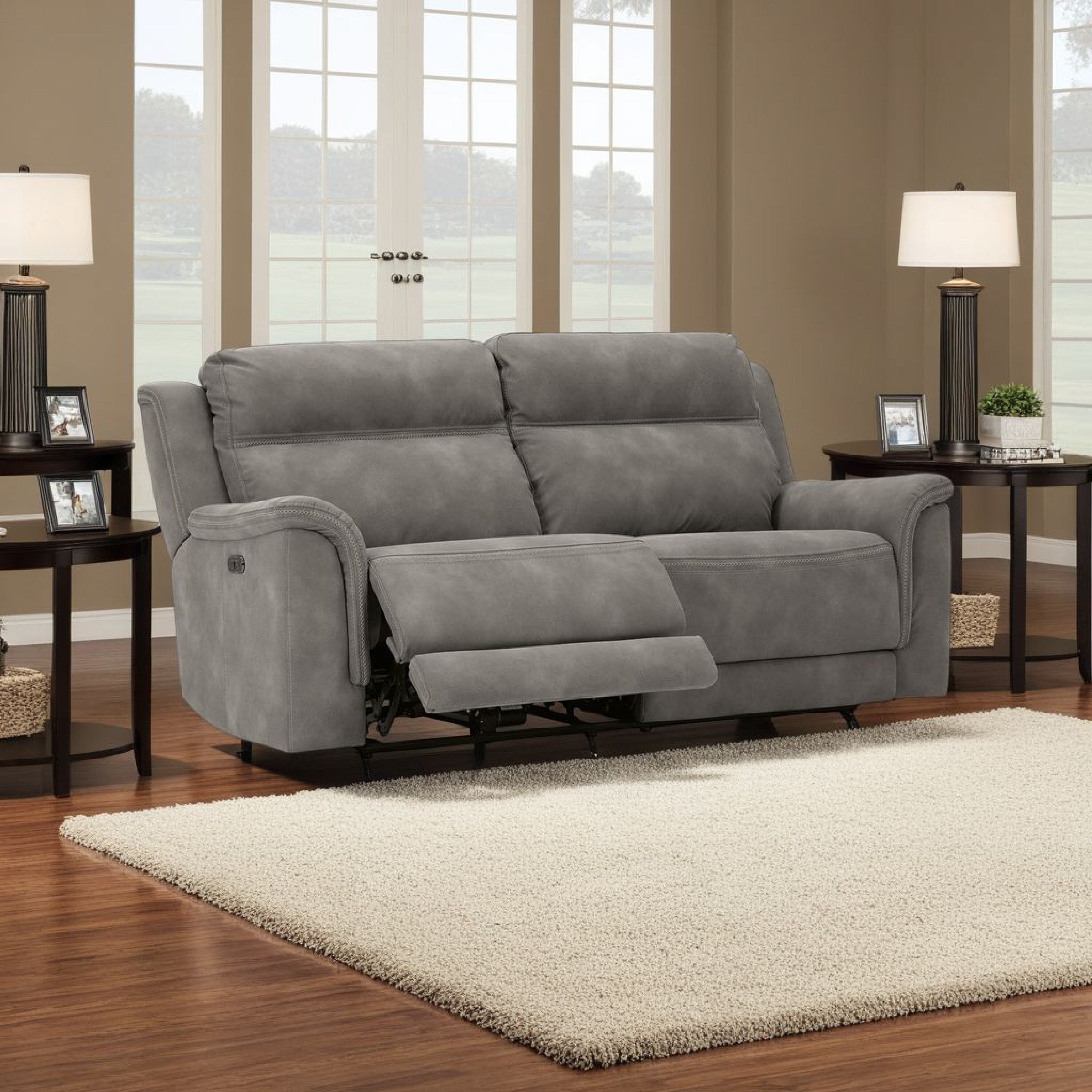 Canapé inclinable électrique Corbin, zéro tirage USB, similicuir gris ardoise