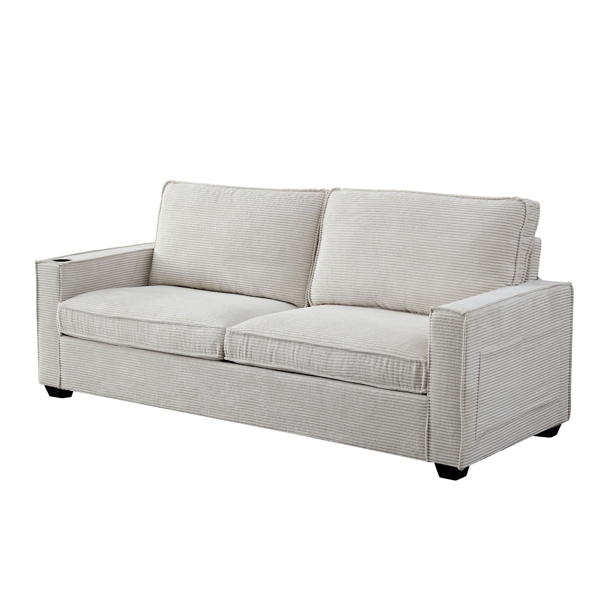 Canapé 3 places en velours côtelé avec porte-gobelet et rangement