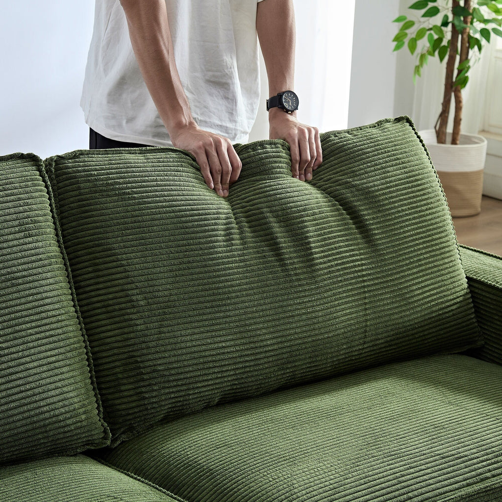 Canapé 3 places en velours côtelé avec porte-gobelet et rangement