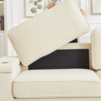 Canapé 3 places en velours côtelé avec ports USB et porte-gobelets