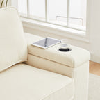 Canapé 3 places en velours côtelé avec ports USB et porte-gobelets