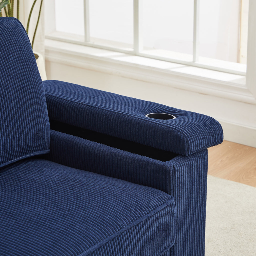 Canapé 3 places en velours côtelé avec ports USB et porte-gobelets