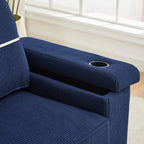 Canapé 3 places en velours côtelé avec ports USB et porte-gobelets