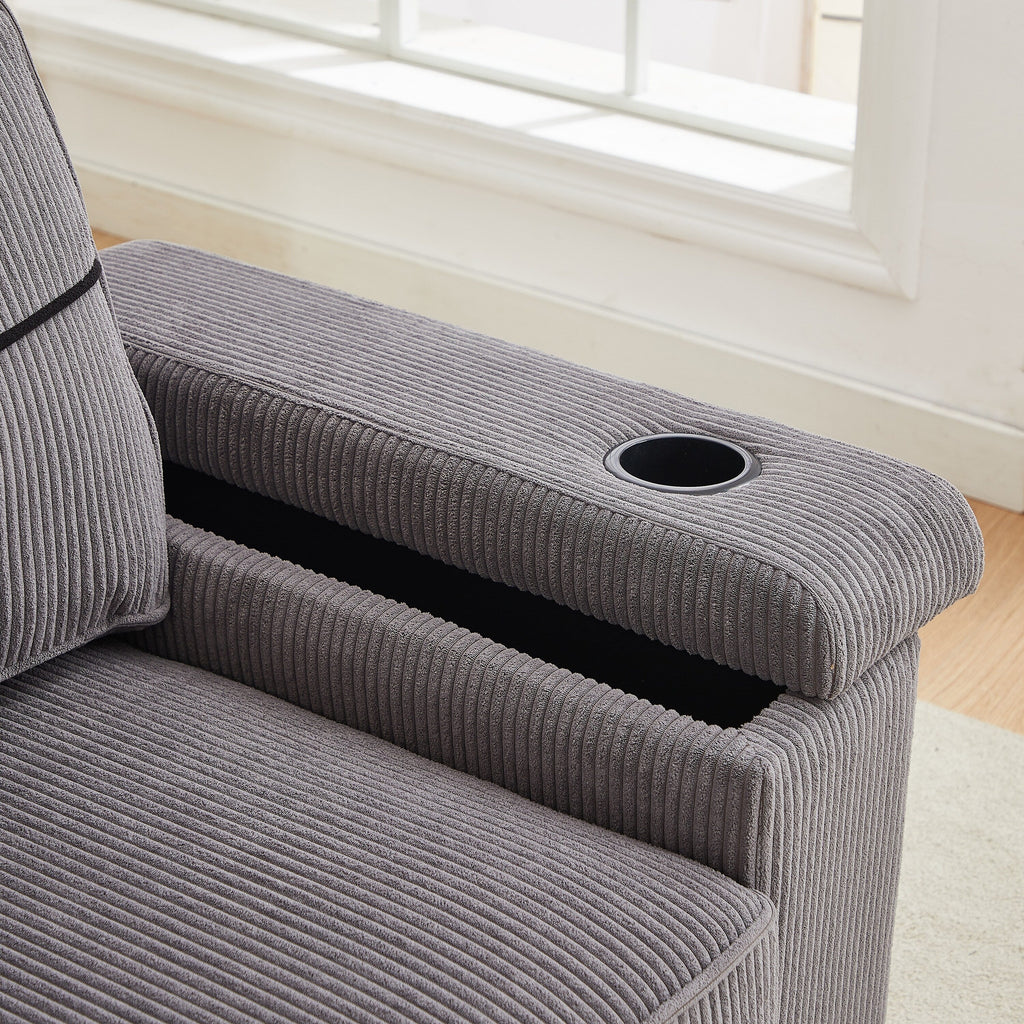 Canapé 3 places en velours côtelé avec ports USB et porte-gobelets