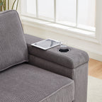 Canapé 3 places en velours côtelé avec ports USB et porte-gobelets