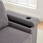 Canapé 3 places en velours côtelé avec ports USB et porte-gobelets