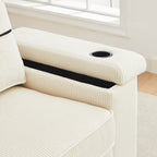 Canapé 3 places en velours côtelé avec ports USB et porte-gobelets