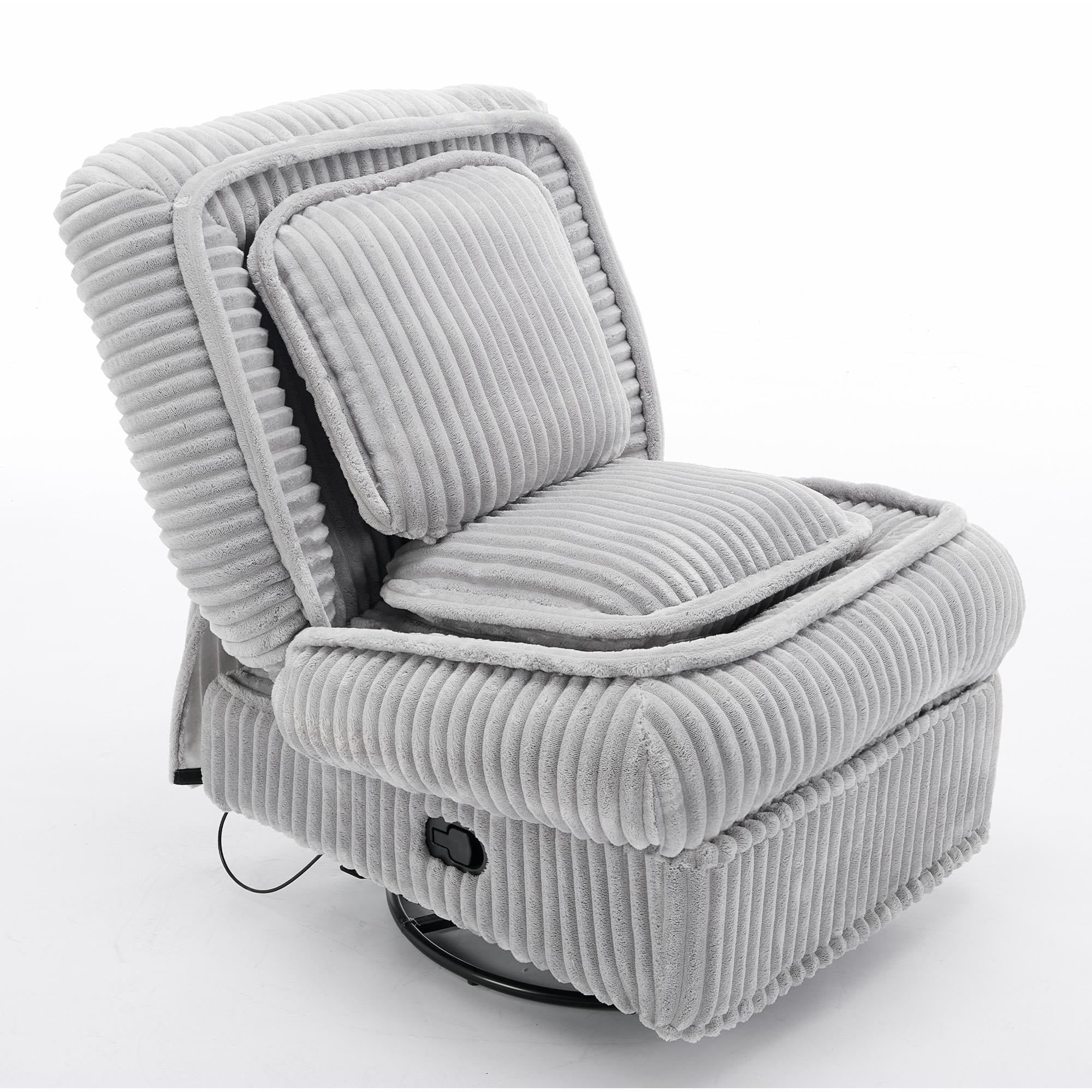 Fauteuil inclinable pivotant à 360° en velours côtelé avec coussins