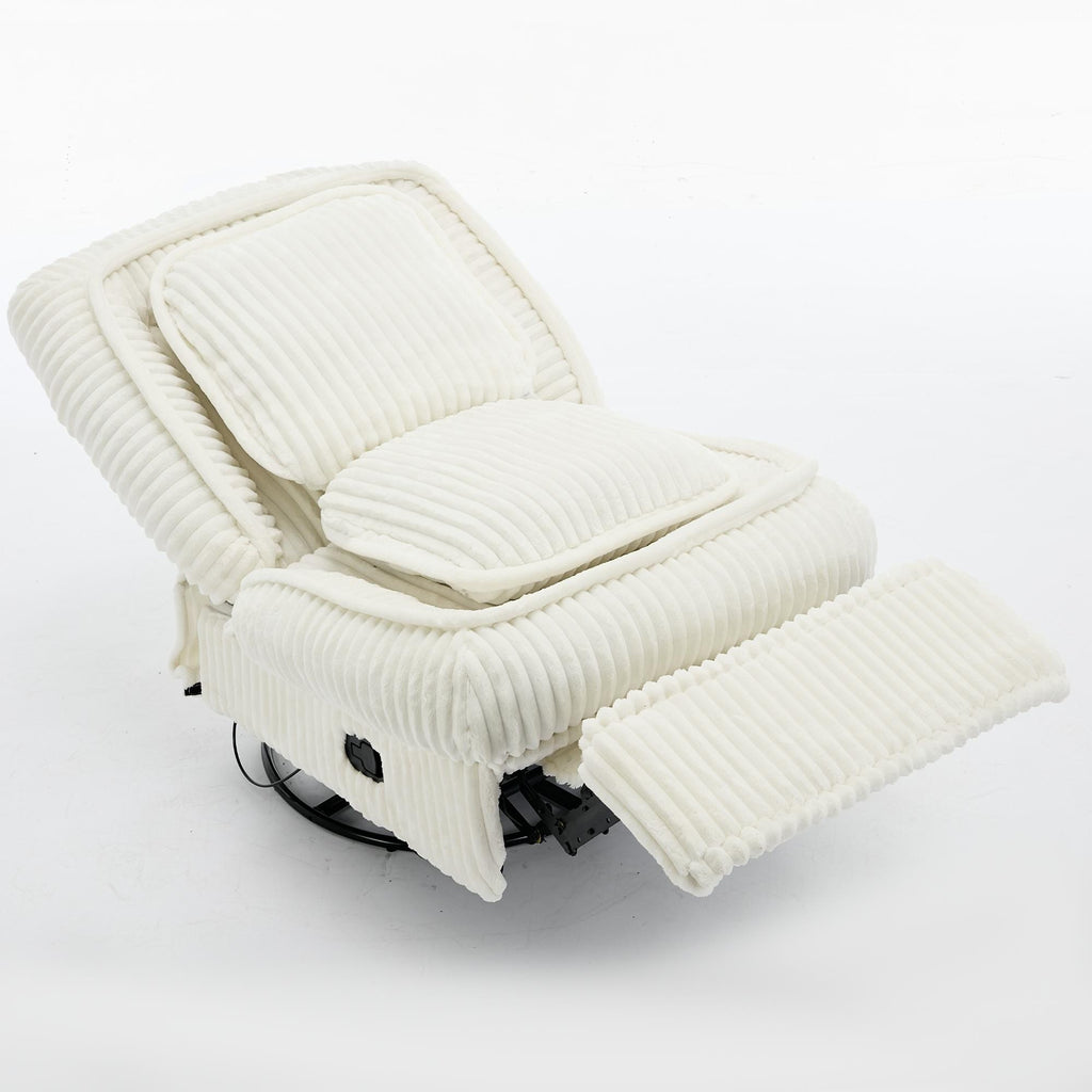 Fauteuil inclinable pivotant à 360° en velours côtelé avec coussins