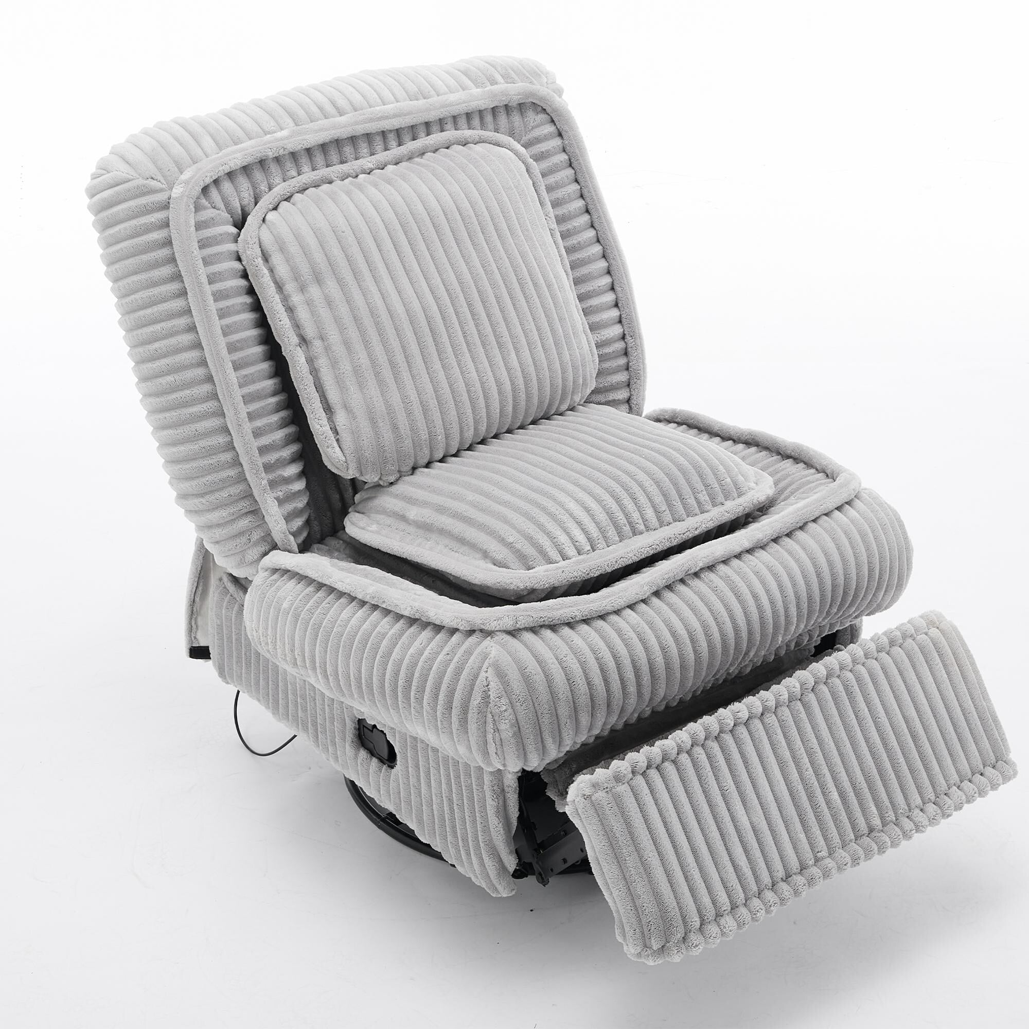Fauteuil inclinable pivotant à 360° en velours côtelé avec coussins