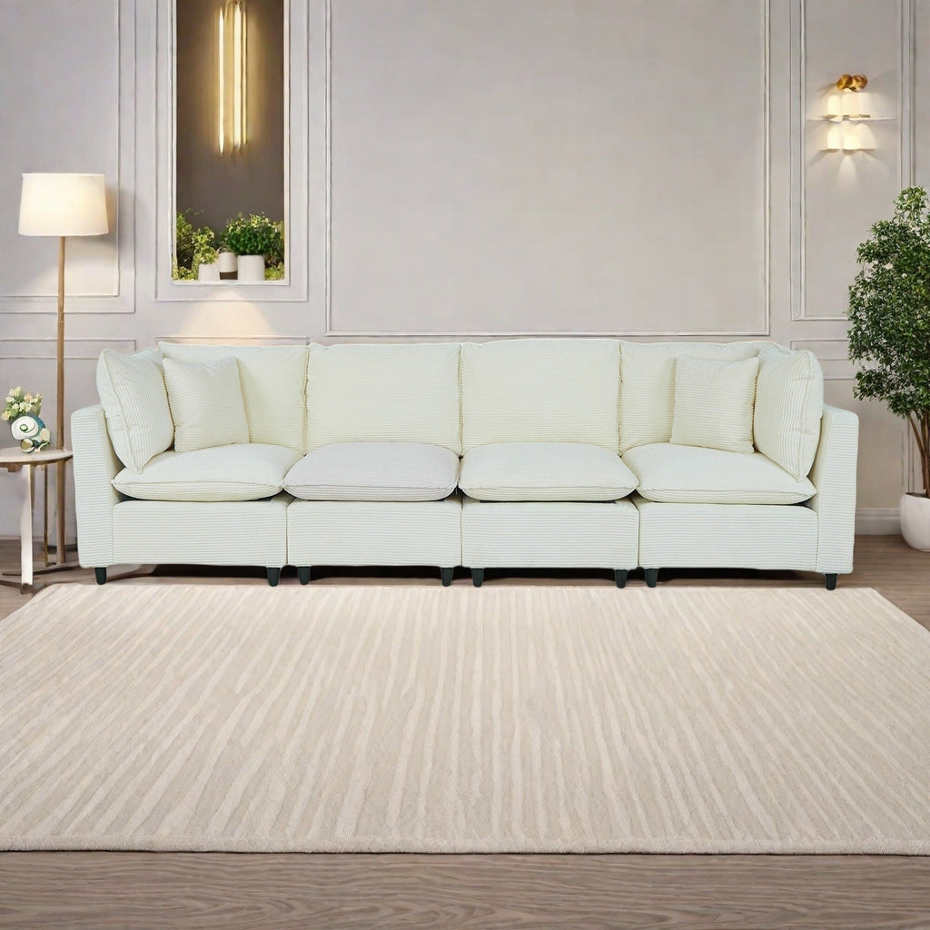 Canapé 4 places en velours côtelé avec 4 petits coussins, tissu respirant et coussins en éponge épais