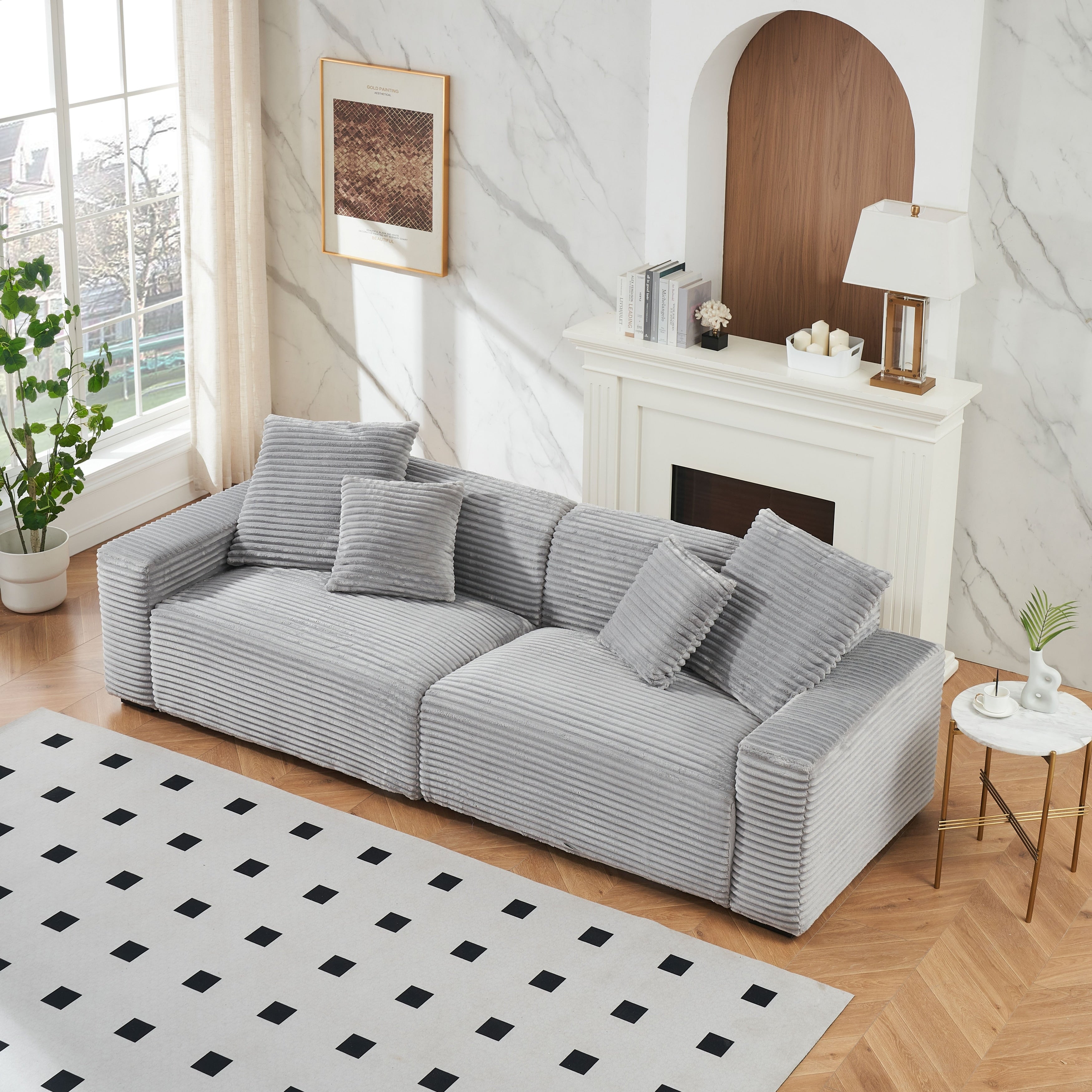 Canapé 4 places en velours côtelé avec coussins décoratifs