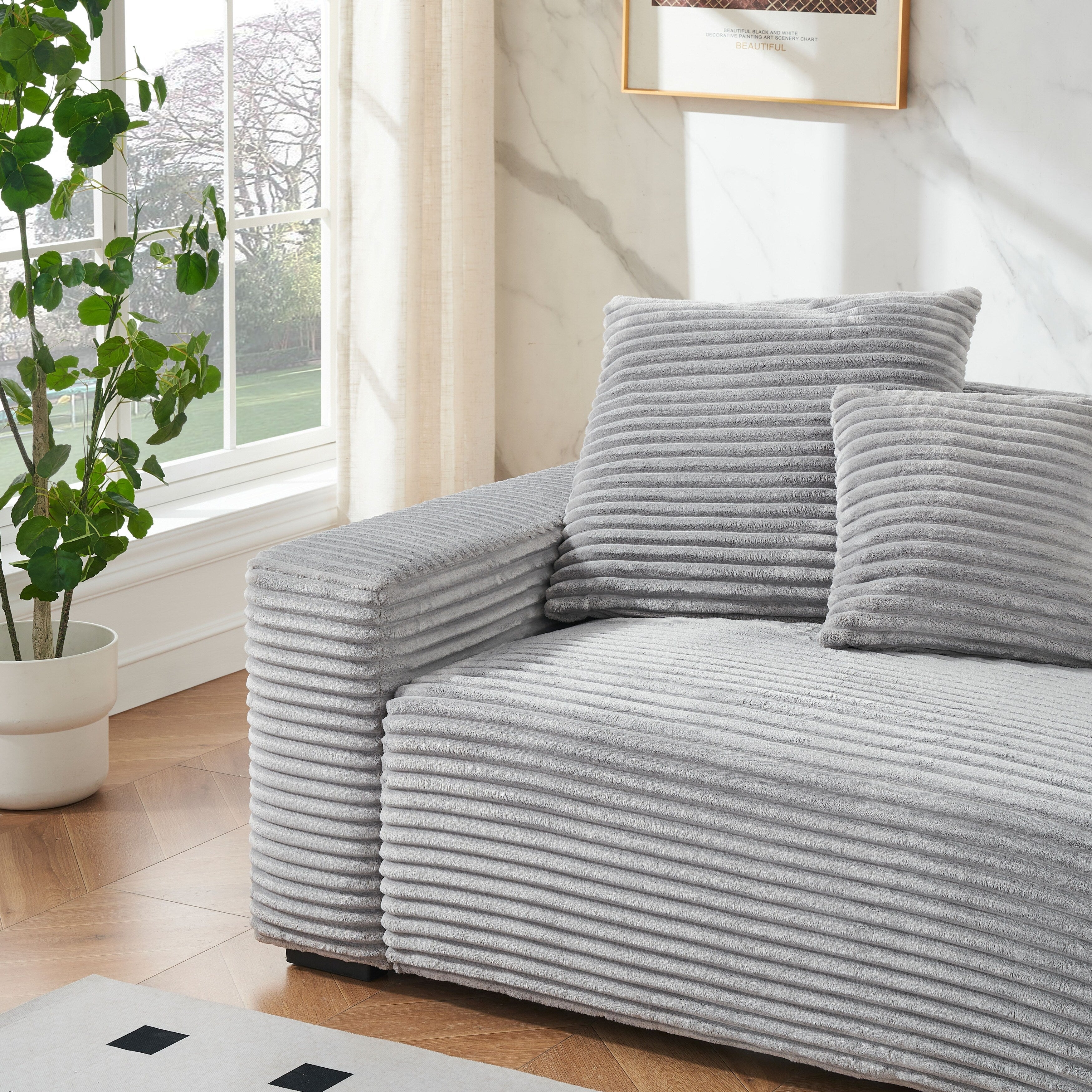 Canapé 4 places en velours côtelé avec coussins décoratifs