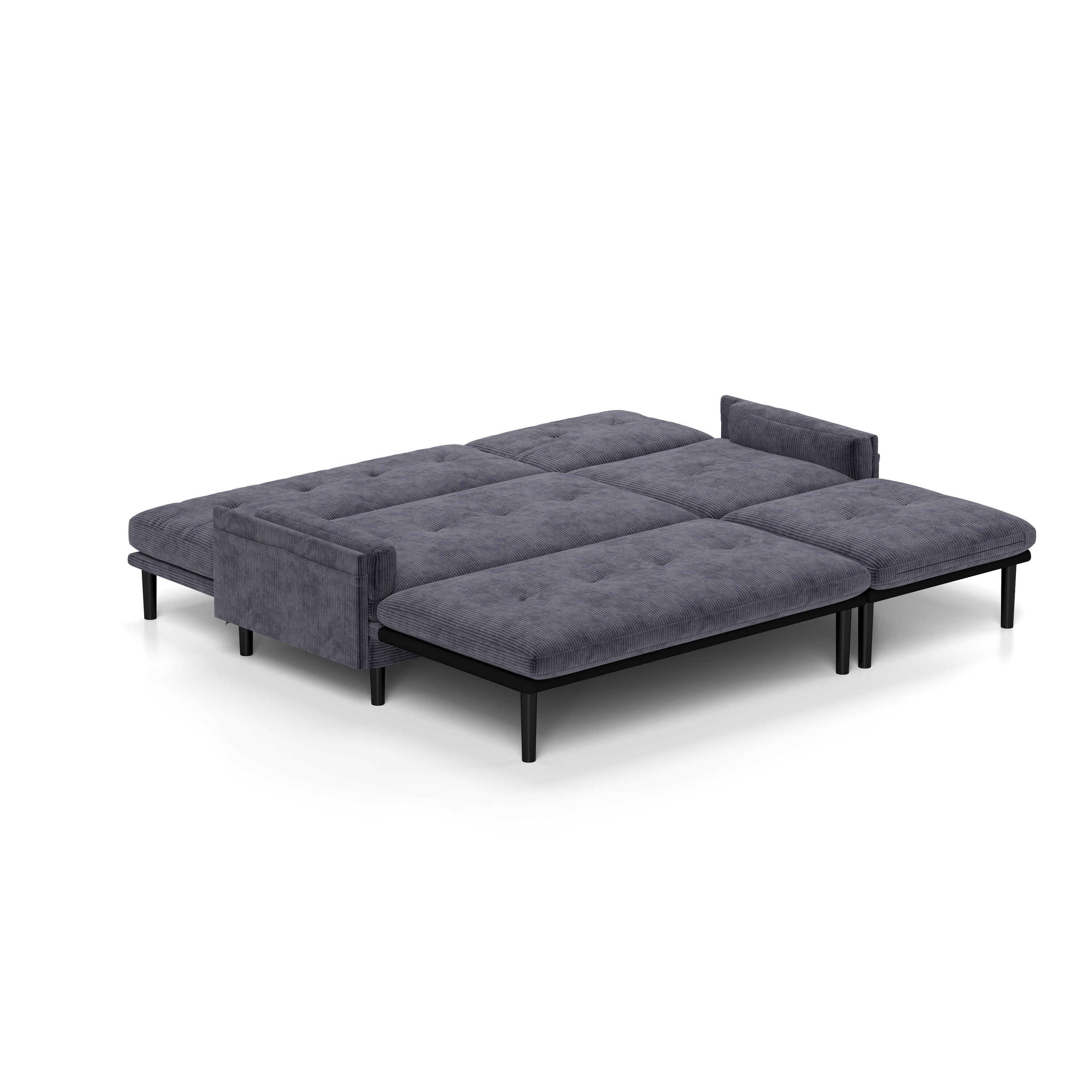 Canapé 3 places réglable en velours côtelé et lit d'appoint