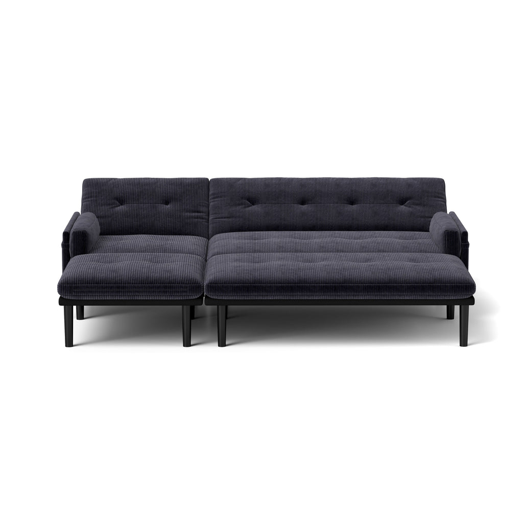 Canapé 3 places réglable en velours côtelé et lit d'appoint