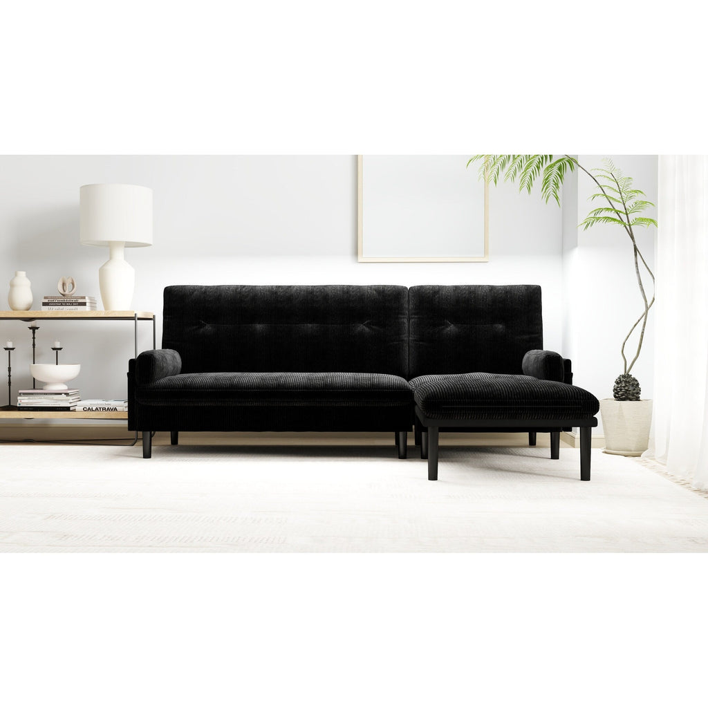 Canapé 3 places réglable en velours côtelé et lit d'appoint