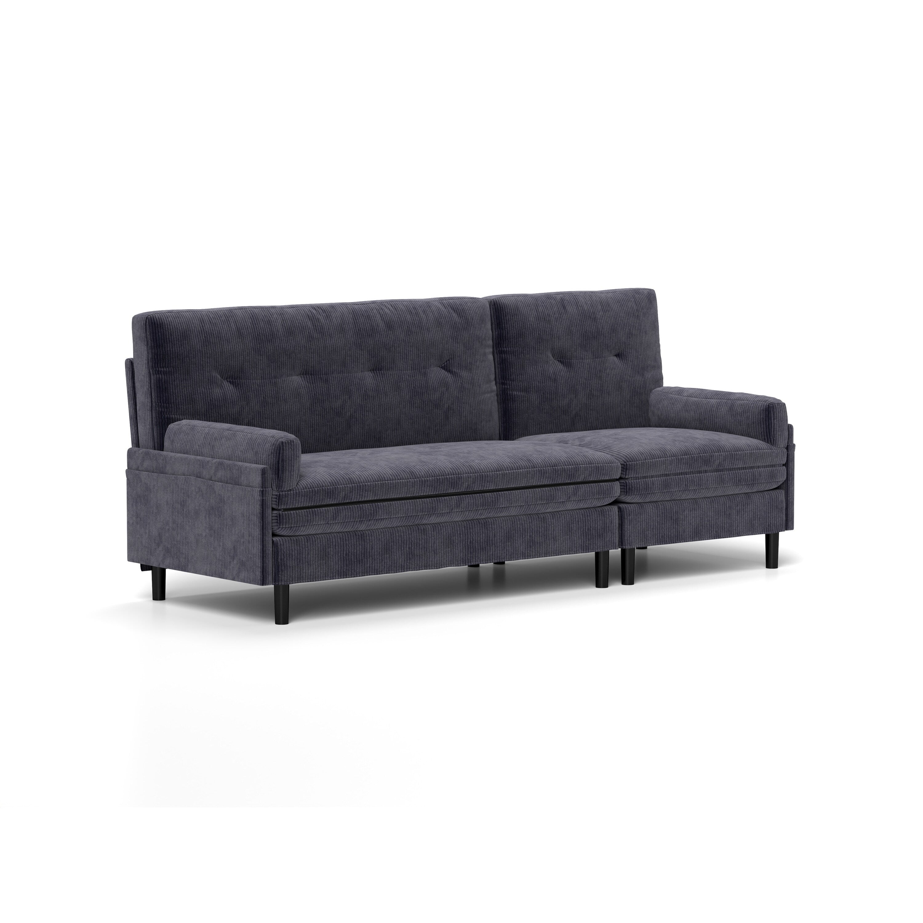 Canapé 3 places réglable en velours côtelé et lit d'appoint