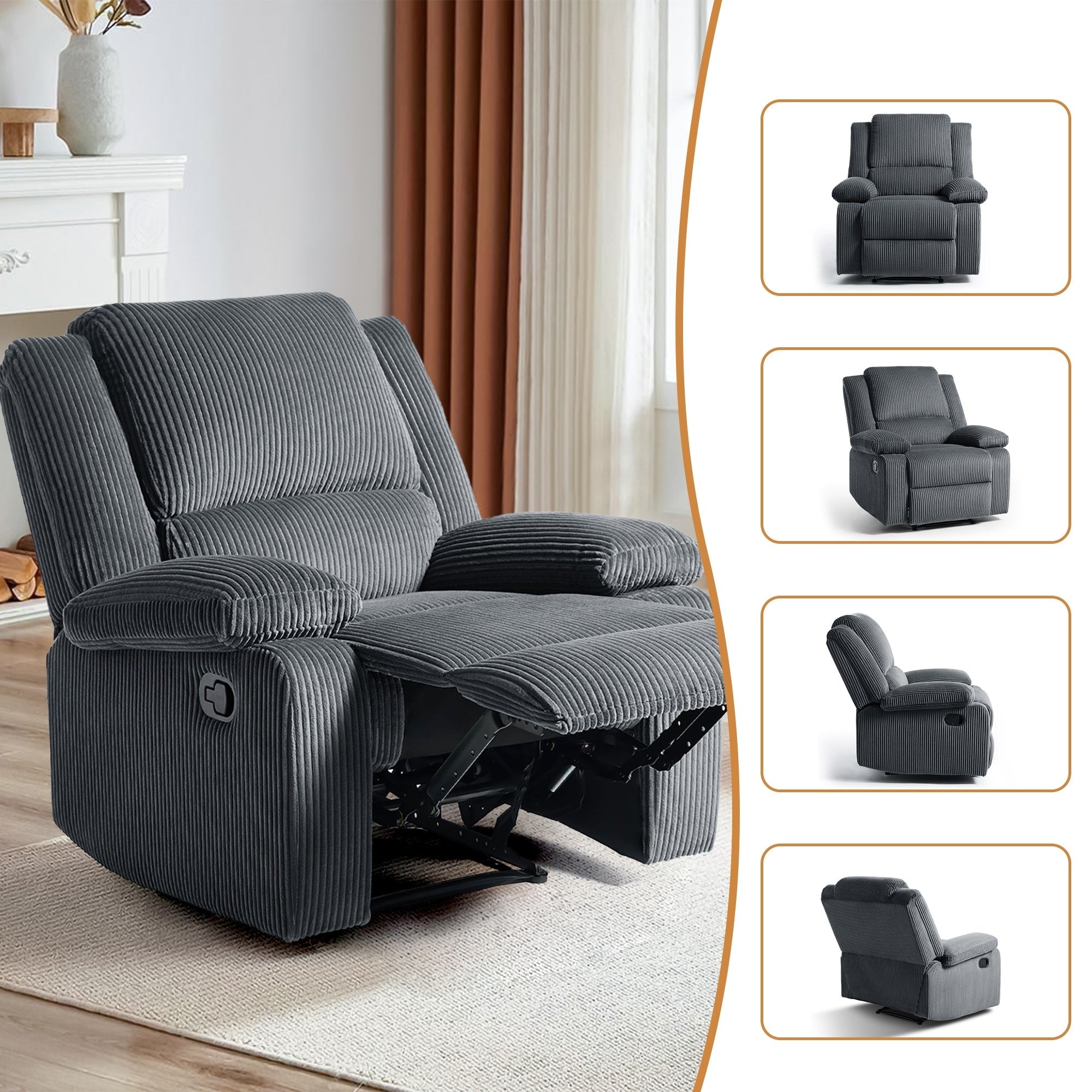 Fauteuil inclinable réglable en velours côtelé pour salon