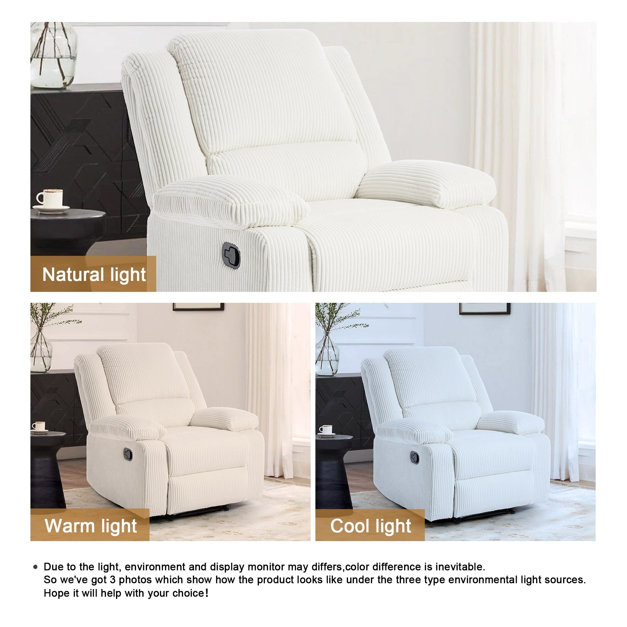 Fauteuil inclinable réglable en velours côtelé pour salon