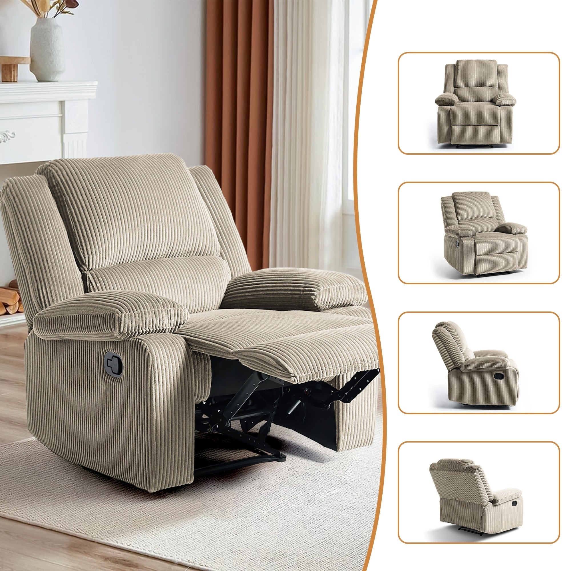 Fauteuil inclinable réglable en velours côtelé pour salon