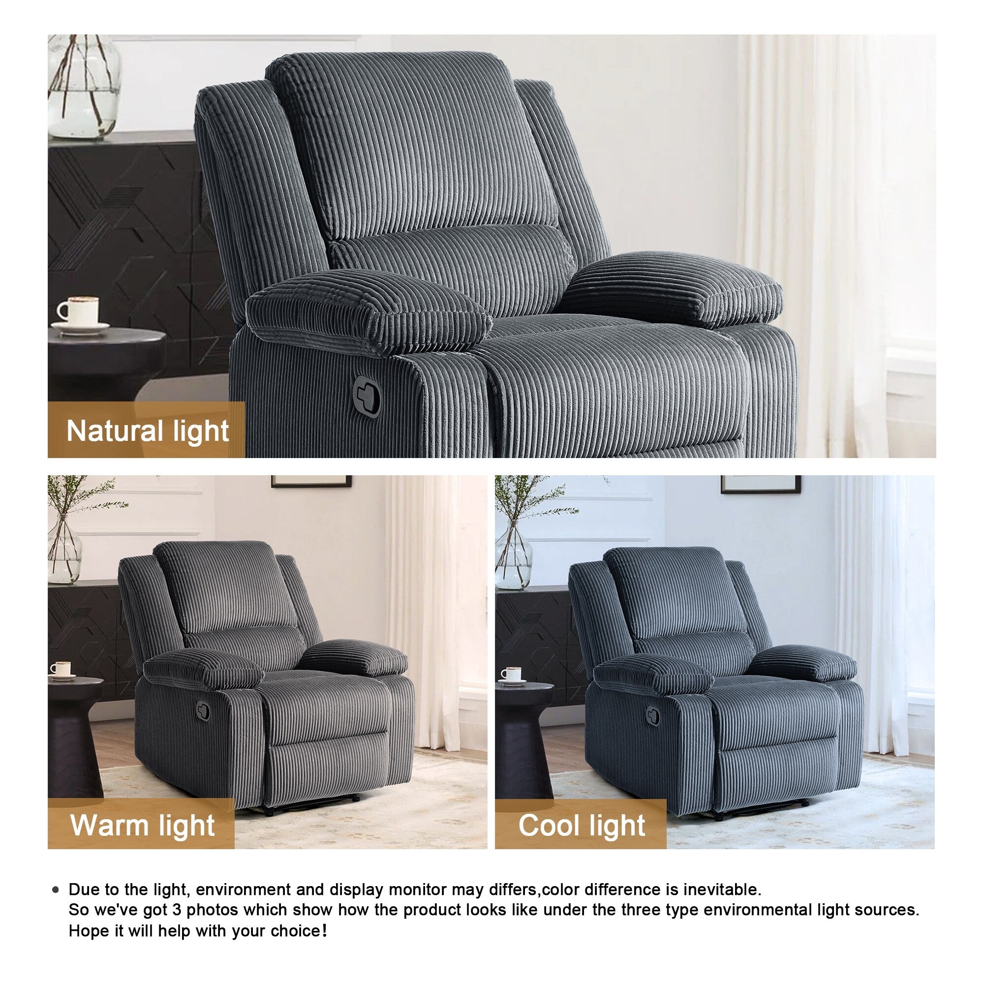 Fauteuil inclinable réglable en velours côtelé pour salon