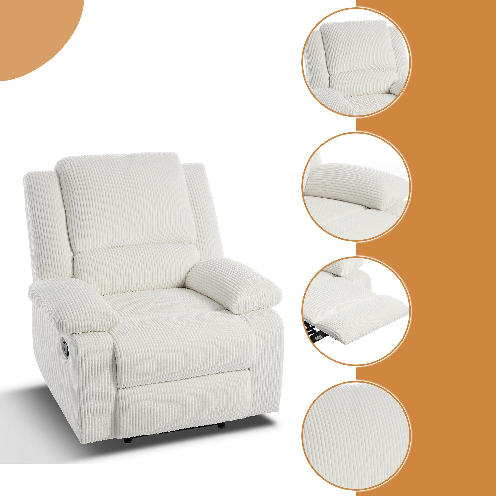 Fauteuil inclinable réglable en velours côtelé pour salon
