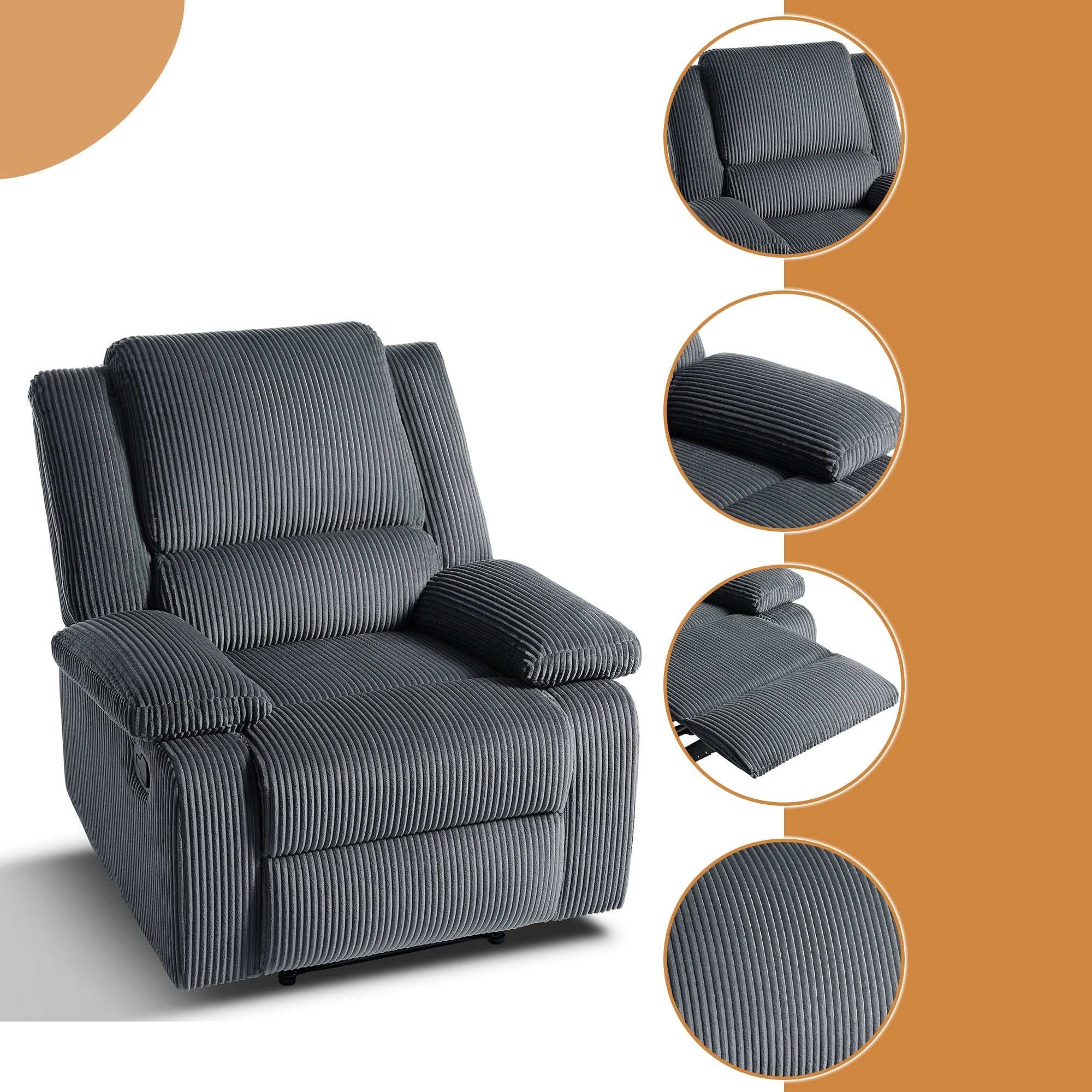 Fauteuil inclinable réglable en velours côtelé pour salon