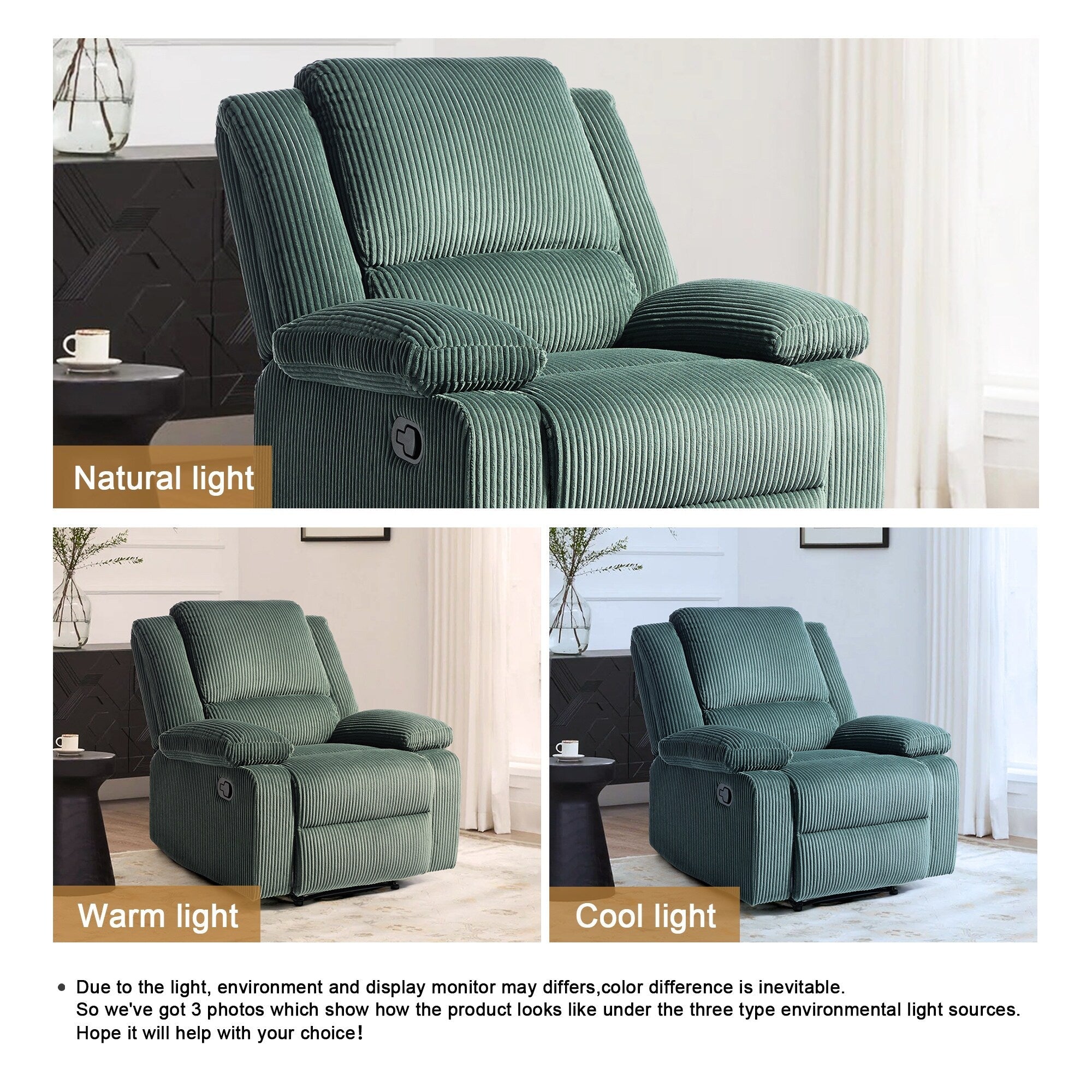 Fauteuil inclinable réglable en velours côtelé pour salon