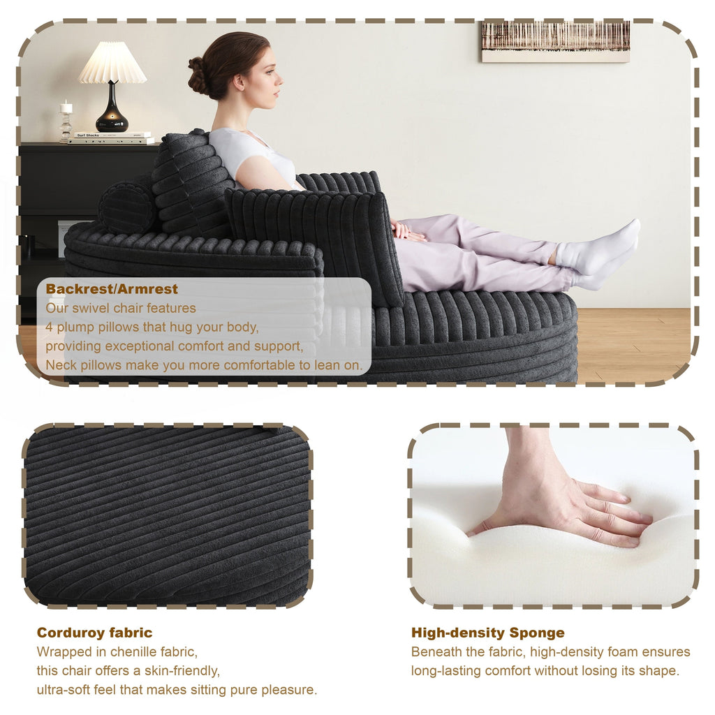 Chaise pivotante simple en velours côtelé et mousse chenille