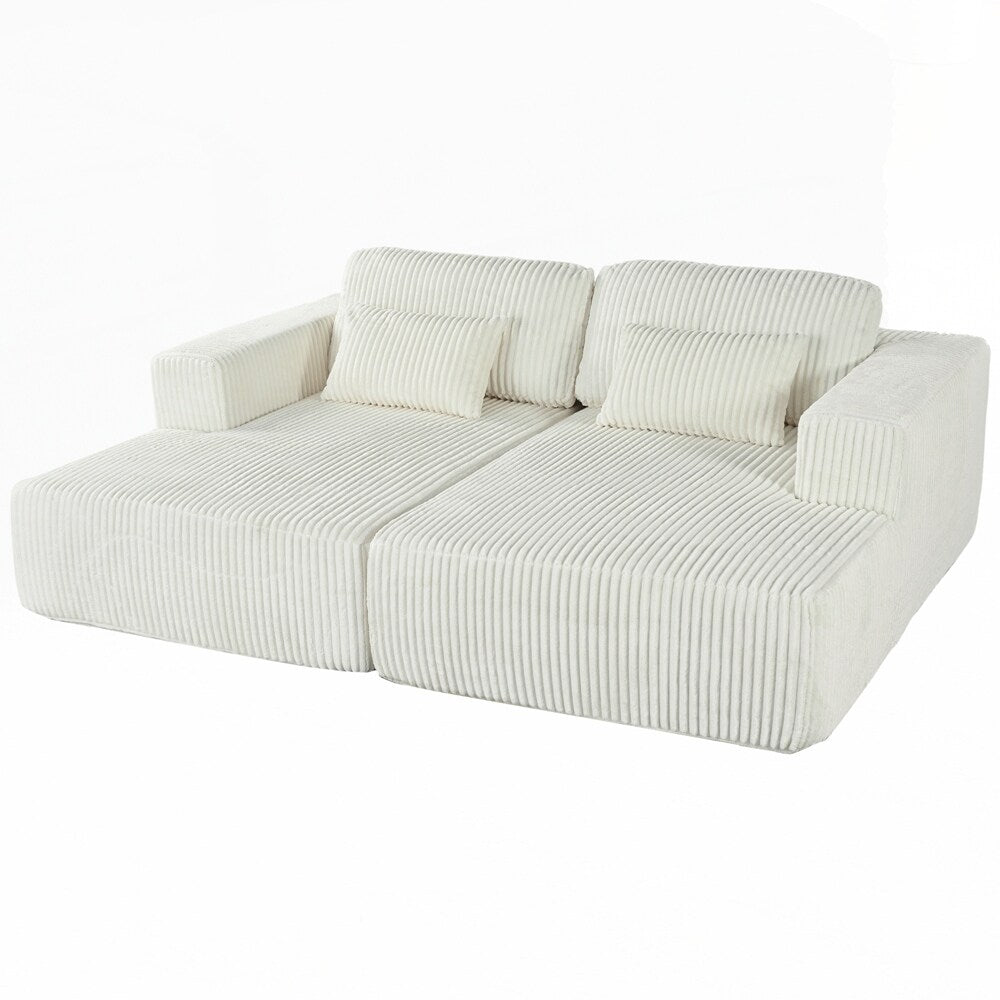 Canapé-lit double en velours côtelé avec 2 oreillers