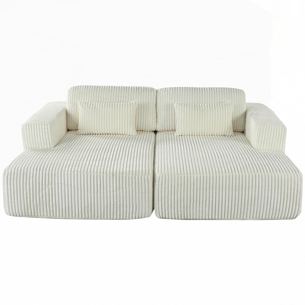 Canapé-lit double en velours côtelé avec 2 oreillers