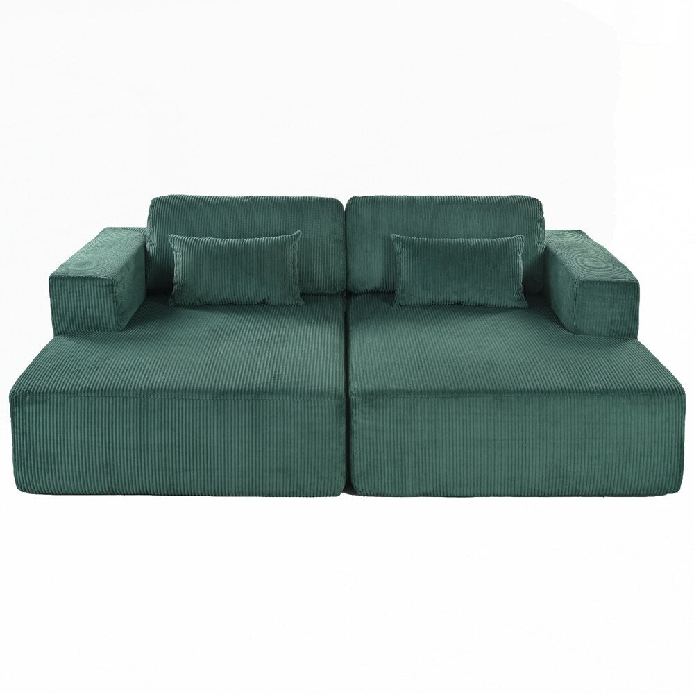 Canapé-lit double en velours côtelé avec 2 oreillers