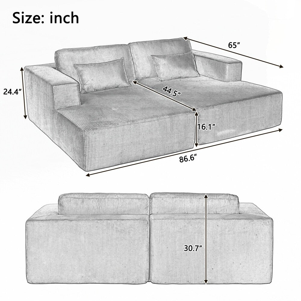 Canapé-lit double en velours côtelé avec 2 oreillers