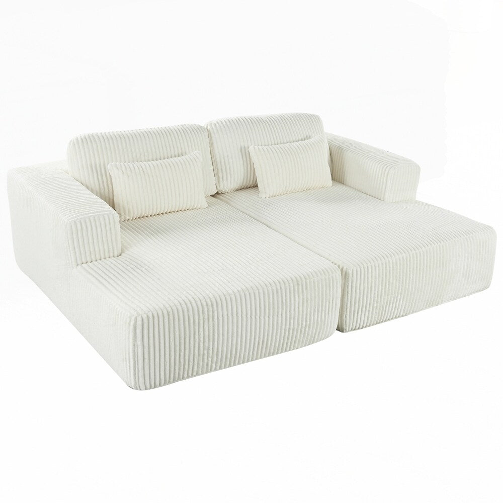 Canapé-lit double en velours côtelé avec 2 oreillers