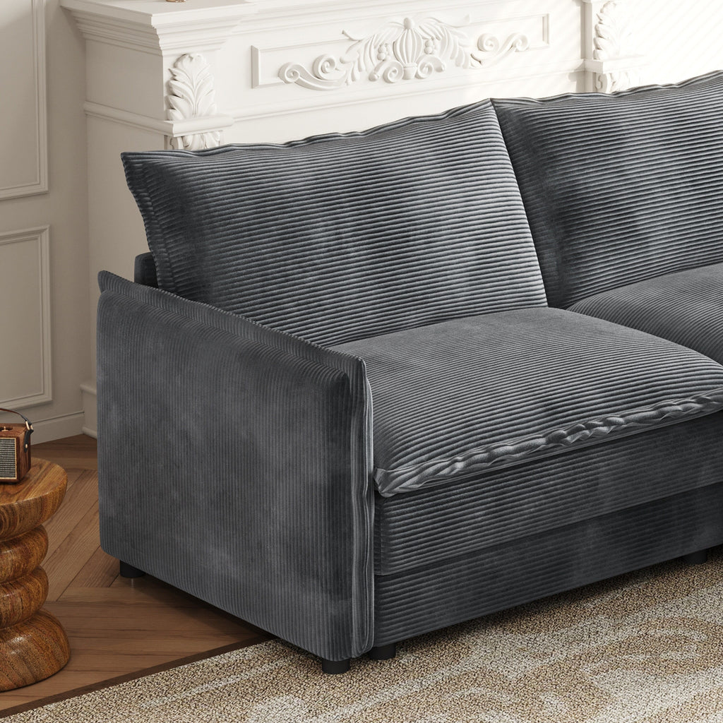 Canapé Cloud 3 places en velours côtelé avec 2 repose-pieds amovibles, ensemble de canapé en U, siège profond rembourré 2 places avec 3 coussins