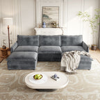 Canapé Cloud 3 places en velours côtelé avec 2 repose-pieds amovibles, ensemble de canapé en U, siège profond rembourré 2 places avec 3 coussins