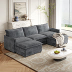 Canapé Cloud 3 places en velours côtelé avec 2 repose-pieds amovibles, ensemble de canapé en U, siège profond rembourré 2 places avec 3 coussins