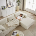 Canapé Cloud 3 places en velours côtelé avec 2 repose-pieds amovibles, ensemble de canapé en U, siège profond rembourré 2 places avec 3 coussins