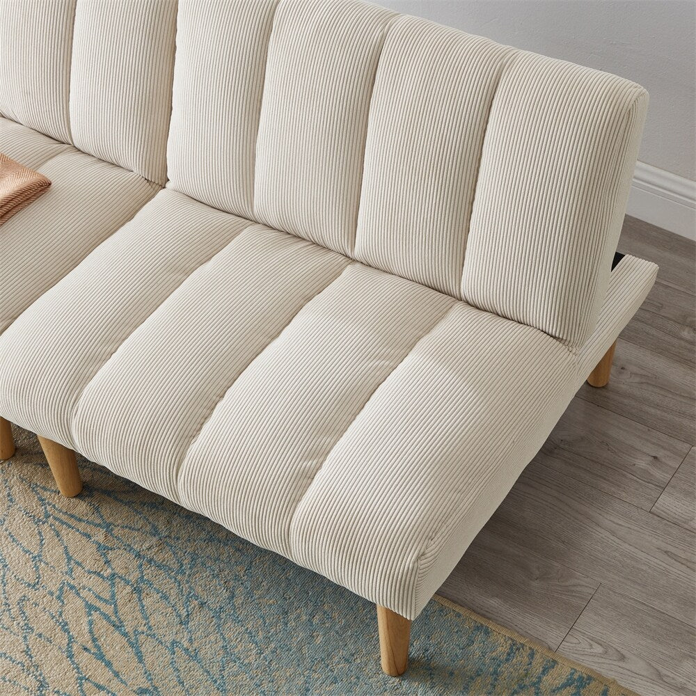 Canapé-lit convertible en tissu velours côtelé avec pieds en bois