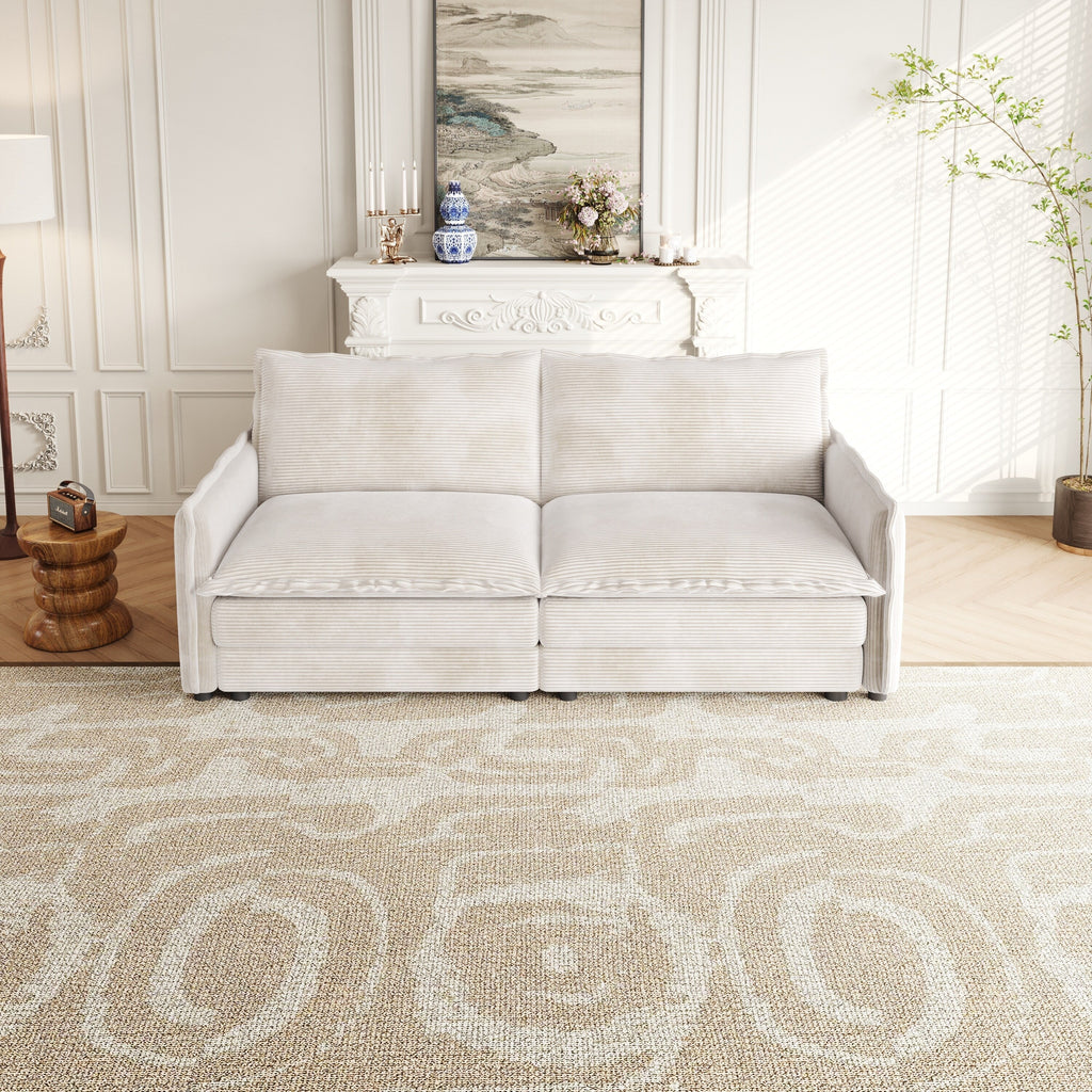 Canapé-lit deux places en velours côtelé pour salon, canapé rembourré de grande taille, siège profond, avec 2 oreillers