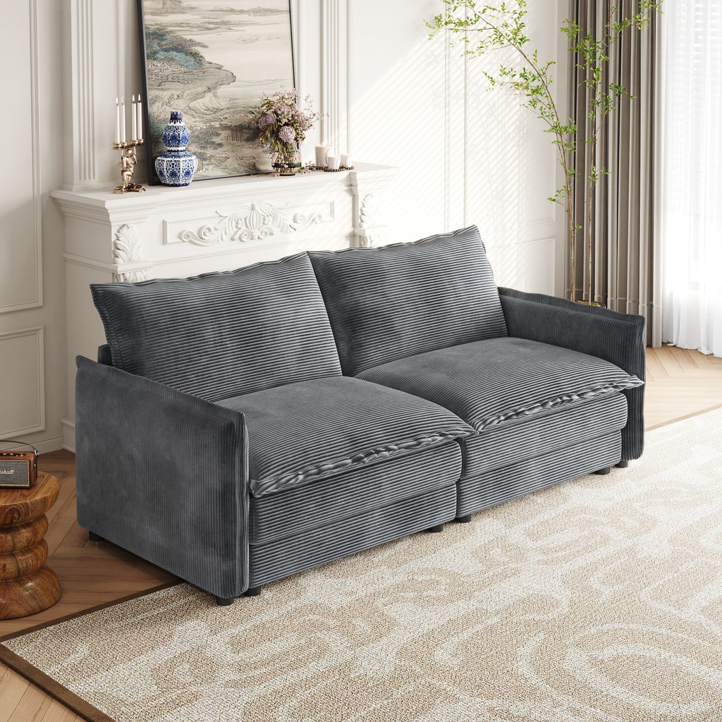 Canapé-lit deux places en velours côtelé pour salon, canapé rembourré de grande taille, siège profond, avec 2 oreillers