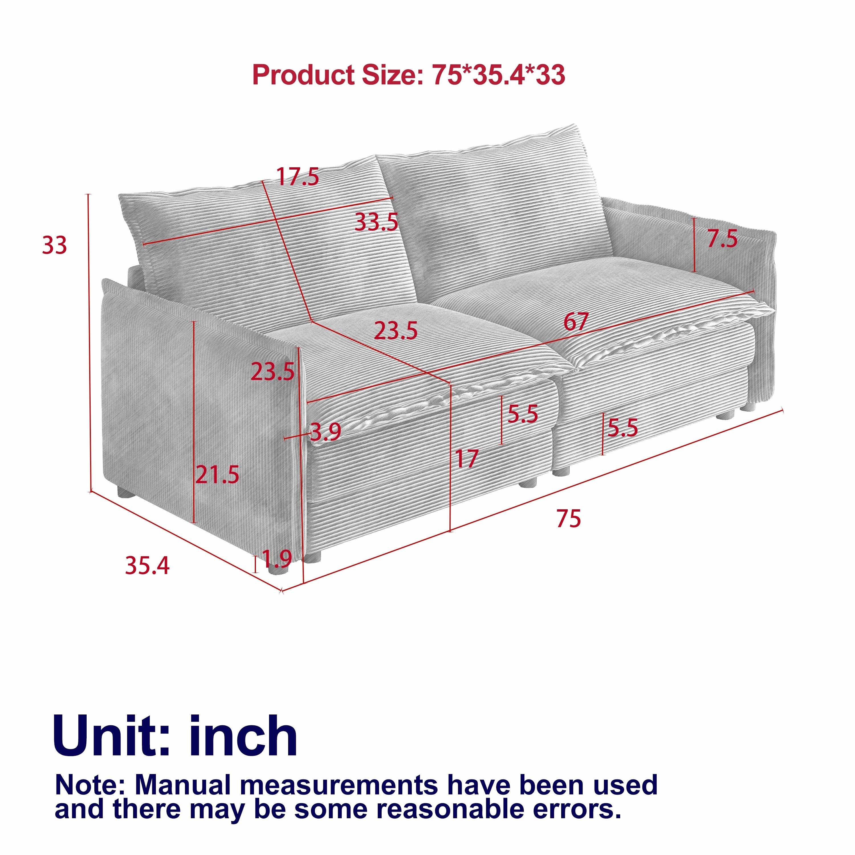 Canapé-lit deux places en velours côtelé pour salon, canapé rembourré de grande taille, siège profond, avec 2 oreillers