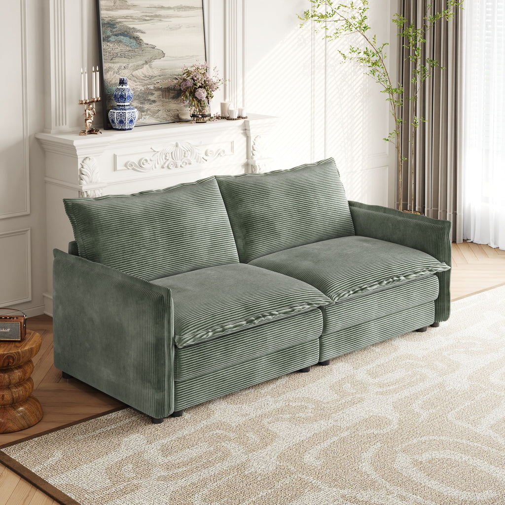 Canapé-lit deux places en velours côtelé pour salon, canapé rembourré de grande taille, siège profond, avec 2 oreillers