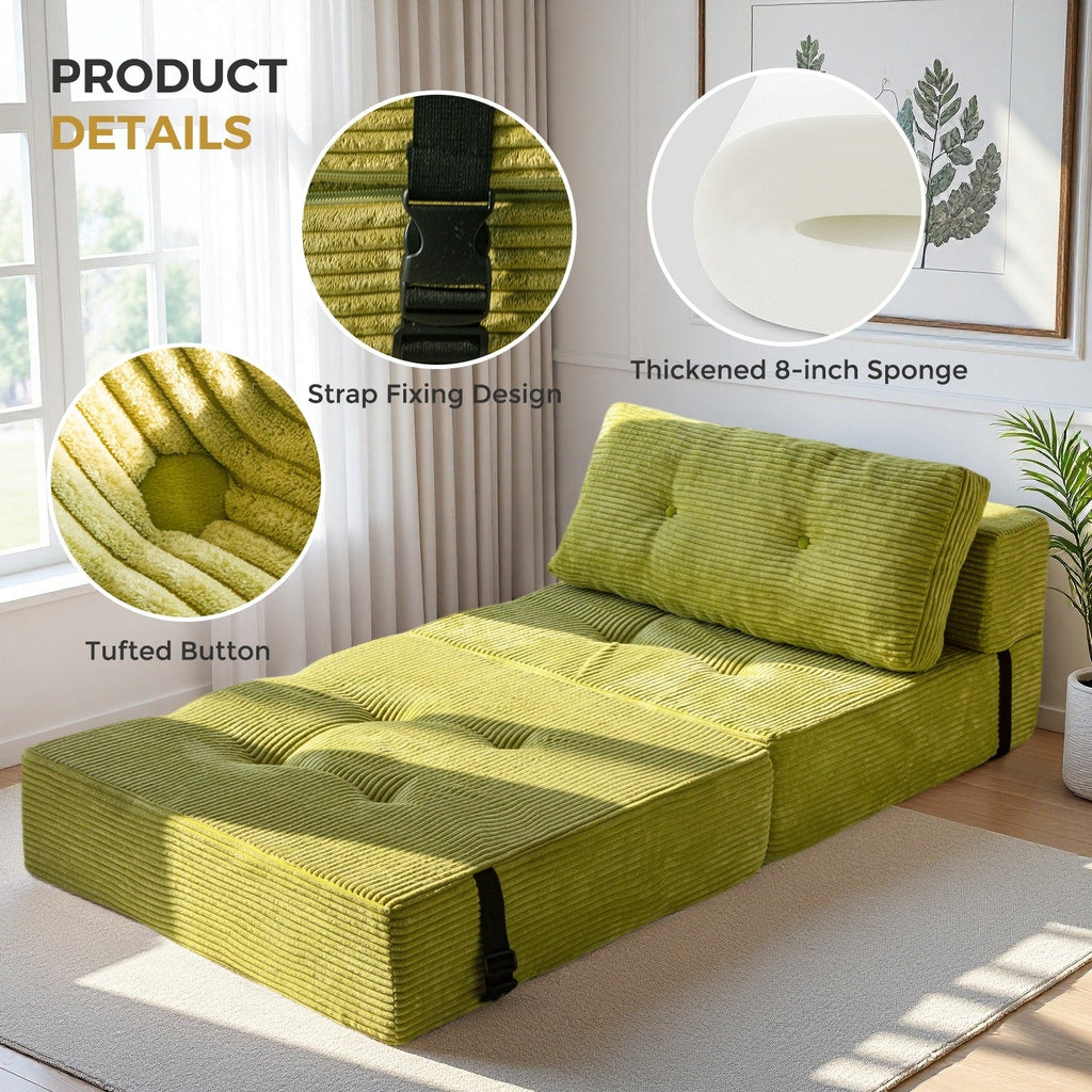 Canapé-lit pliant en mousse velours côtelé, matelas de sol de 15 cm