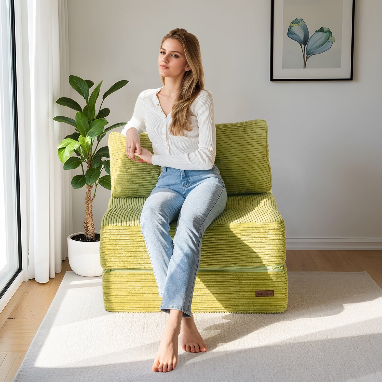 Canapé-lit pliant en mousse velours côtelé, matelas de sol de 15 cm